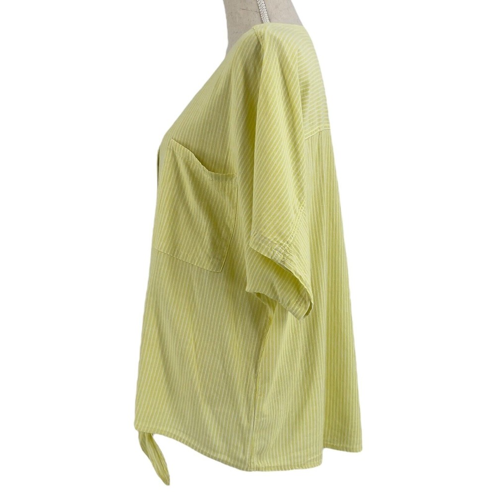 Time Tru Womens Button Front Tie Shirt Relaxed Yellow Stripe Short Sleeve 2XL 20 - Picture 9 of 13